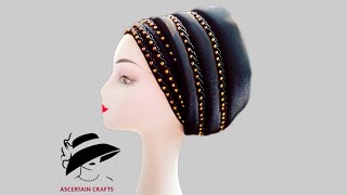 how to bead turban cap diy fashion trending turban feather fascinator highlights [upl. by Donald]