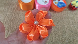 The charm of ribbon flowers how to make beautiful ribbon flowers with orange ribbon [upl. by Eldnik]