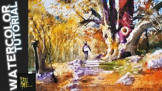 Autumn Stroll Easy Watercolor Landscape Painting I Watercolor Painting for Beginners I [upl. by Emolas816]