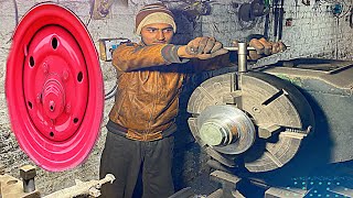 Amazing process of manufacturing harvester tire rim hub On lathe machine in local workshop [upl. by Ennazzus]