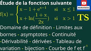 Étude de Fonctions Ln et expoLimitesDérivabilitéVariationsTracé de f et de sa réciproque TS [upl. by Ellenwad245]