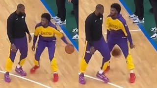 LeBron James Reaction When Bronny James Faked Him Out with a Smooth BehindtheBack Move vs Bucks [upl. by Leban]