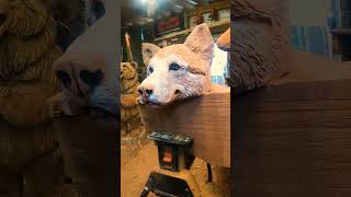 Husky Dog Head Wood Carving  Incredible Chainsaw Carving [upl. by Atsirtal]