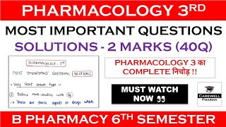 Solutions  2 Marks complete  Pharmacology 6th semester Important Questions  Carewell Pharma [upl. by Dnanidref431]