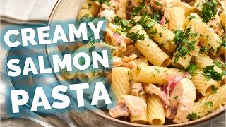 20Min Lemon Herb Salmon Pasta in a Creamy Sauce [upl. by Nosnarb]