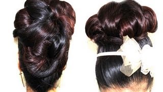 Elegant Big bun Updo for Prom Wedding Updo No heat hairstyle [upl. by Ikeda]