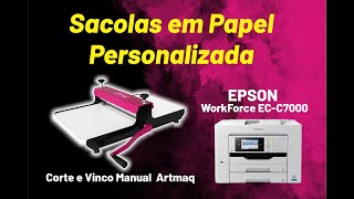 Sacola de Papel Impresso na Workforce EC 7000 com corte e vinco [upl. by Nrev]