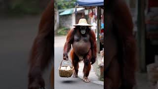 Orangutan carrying a basket of tofu [upl. by Tezile]