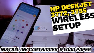 How to Setup Connect HP DESKJET 3772 To WIFI NETWORK Install InK Cartridges Load Paper [upl. by Kacy262]