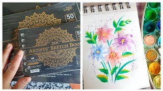 Simple watercolor painting amp New Sketchbook review  Aquarelle flower painting easy [upl. by Lednor]