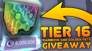 I GAVE RAINBOW SHOCK CORES FOR THE CHALLENGE RAINBOWS TIER 16 GIVEAWAYS IN PET SIMULATOR  ROBLOX [upl. by Sheffie]