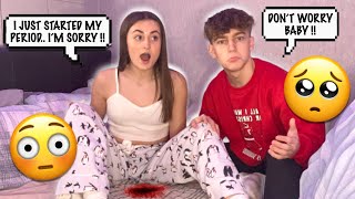 PERIOD PRANK ON MY BOYFRIEND CUTE REACTION [upl. by Noiram]