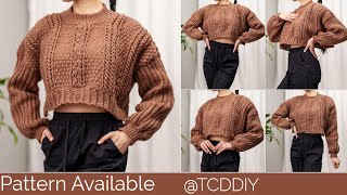 How to Crochet Cropped Cable Stitch Sweater  Pattern amp Tutorial DIY [upl. by Gothar]