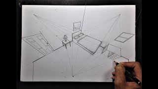 How to Draw a Simple Bedroom in Three Point Perspective [upl. by Tnahsarp816]