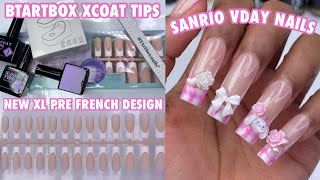 Trying BTARTBOX NEW XL Premade French Tip Soft Gel Nails  Sanrio Valentines Day Nails [upl. by Ayidah111]