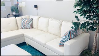 Wayfair  White Sectional Leather Sofa Unboxing And Assembling [upl. by Johnathan936]