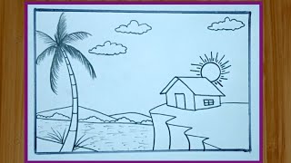 Easy village scenery  gramer drisso  gaon ka chitra  simple scenery drawing with pencil [upl. by Aveer]