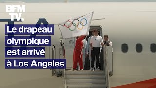 Le drapeau olympique est arrivé à Los Angeles ce lundi 12 août [upl. by Heber884]