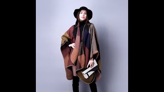 Thicken Winter Shawl Wraps Cape Fall Ponchos Plus Size Block Plaid Open Front Sweater Fleece Scarf [upl. by Nemra]