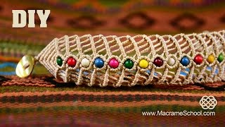 DIY Macramé Fishbone Bracelet with Beads  Macrame School [upl. by Kho]