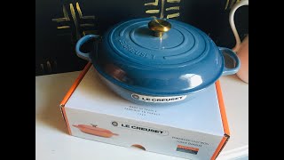 UNBOXING  REVIEW Le Creuset 5 Qt Braiser Color Chambray  November 2021 [upl. by Anoyek]