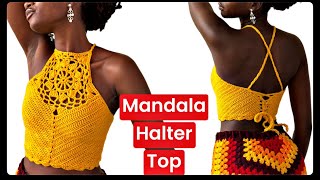 Mandala crochet halter top tutorial [upl. by Ilaire]