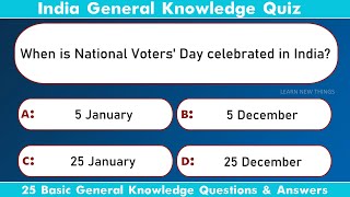 India GK Quiz  25 Basic General Knowledge Questions amp Answers  India [upl. by Goodyear]