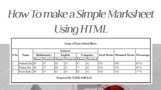 How to create a Simple Marksheet Using HTML  Simple Marksheet  Web Teq [upl. by Pattie]