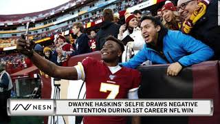 Dwayne Haskins Scolded By Joe Theismann For Selfie In 1st NFL Win [upl. by Erdnassak]