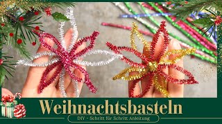 Weihnachtsbasteln Weihnachtssterne basteln mit Pfeifenreiniger  Frohe Weihnachten Bastelideen [upl. by Aiket]