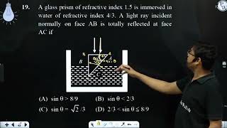 A glass prism of refractive index 15 is immersed in water of refractive index 43 A light ray [upl. by Colville771]