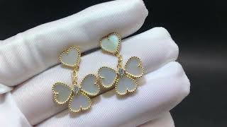 Van Cleef amp Arpels 18K Yellow Gold Diamond Mother of Pearl Sweet Alhambra Effeuillage Heart Earrings [upl. by Eceined]