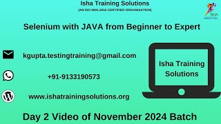 Selenium with Java Day 2 Video On 28th November 2024Call or WhatsApp us on 919133190573 to Enroll [upl. by Patten]