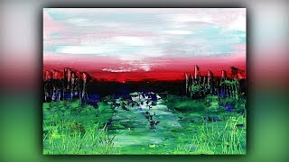 Easy Abstract Landscape Painting  Acrylics  Palette Knife  Demo 090 [upl. by Ruhnke]