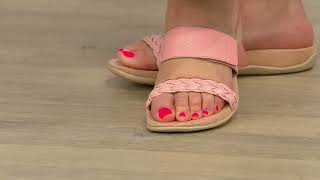 Vionic Leather Slide Sandals  Jeanne on QVC [upl. by Lubeck963]