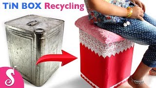 Tin BOX Idea  Make Easy STOOL amp TABLE reusing Waste TiN BOX  Best Out of Waste with Tin Box [upl. by Drofla539]