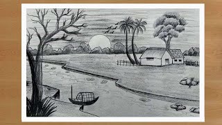 Gramer Drisso💖Village Scene Drawing  How to Draw landscape [upl. by Basham]