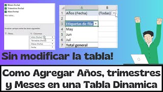 Como agregar Años Trimestres y Meses en una tabla dinámica FACIL sin modificar la tabla en EXCEL [upl. by Beitris107]