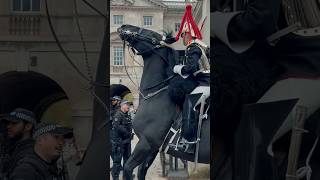 SPOOKED HORSE TAKEN BACK IN 🐎 ⚠️   Horse Guards Royal guard Kings Guard Horse London 2024 [upl. by Gean]