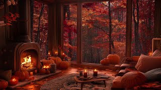 Peaceful Autumn Cozy Cabin 🍂 Soft Rain and Fireplace Sounds for Sleep Relaxation or Study [upl. by Ecyaj553]