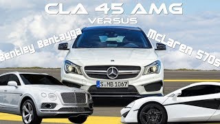 Autobahn Action CLA 45 AMG vs McLaren 570s vs Bentley Bentayga  German [upl. by Abell]