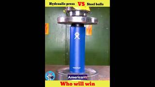 Hydraulic press vs stainless steel bottle 🍾 experiment explore shorts viralshort [upl. by Aihn]