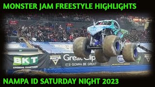 MONSTER JAM FREESTYLE HIGHLIGHTS NAMPA ID SATURDAY NIGHT 2023 [upl. by Dominica83]