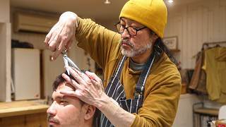 💈ASMR Japanese Veteran Barber quotHaircraft Goro 1998quot Gives Scissor Haircut amp Straight Razor Shave [upl. by Leahci]