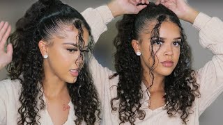 HOW TO HALF UP HALF DOWN CURLY HAIR W BANGS [upl. by Jade]