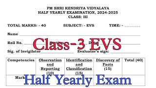 Class3 EVS Half Yearly Exam Question Paper  Term1 Session 202425 PM Shri Kendriya Vidyalaya [upl. by Anayad217]