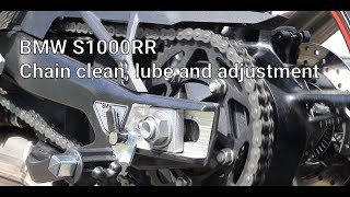 BMW S1000RR Chain clean lube and adjustment [upl. by Brownley164]