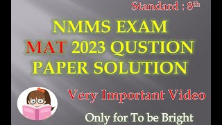 NMMS 2023 MAT QUESTION PAPER SOLUTION [upl. by Nonnahc]