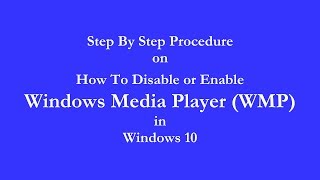 How To Disable or Enable Windows Media Player In Windows 10 [upl. by Toshiko]