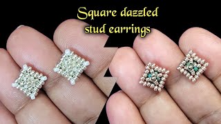 Dazzled square stud earringsHow to make beaded earringsbeaded jewelry making [upl. by Hanyaz772]